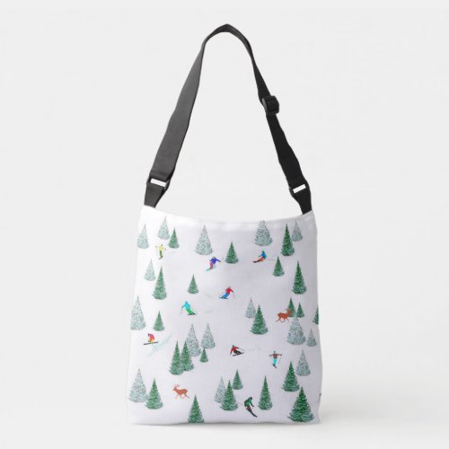 Skiers Downhill Skiing Illustration Ski Party  Crossbody Bag