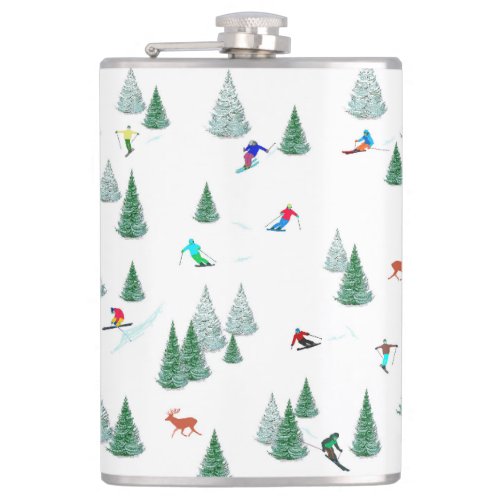 Skiers Downhill Skiing Illustration Ski Party  Flask