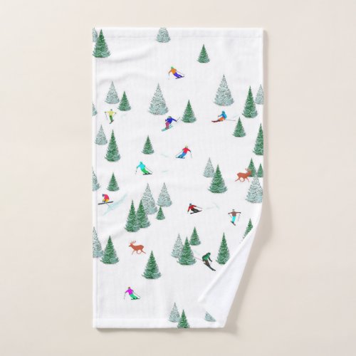 Skiers Downhill Skiing Illustration Ski Party  Hand Towel