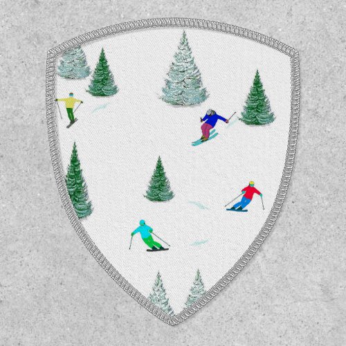 Skiers Downhill Skiing Illustration Ski Party   Patch
