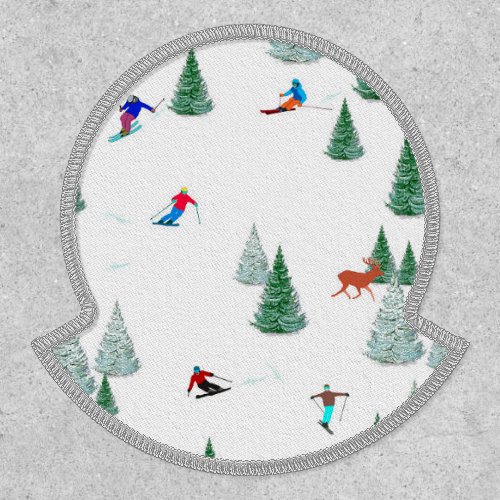 Skiers Downhill Skiing Illustration Ski Party   Patch