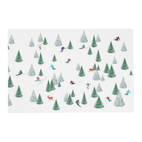 Skiers Downhill Skiing Illustration Ski Party  Placemat