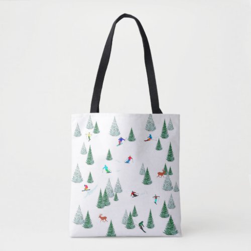 Skiers Downhill Skiing Illustration Ski Party   Tote Bag