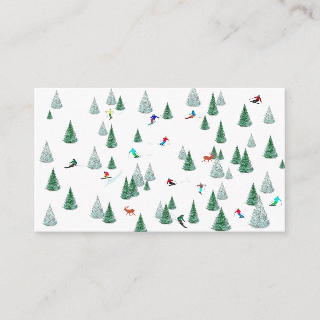 Skiers Downhill Skiing Illustration Ski Racing Enclosure Card (Front)