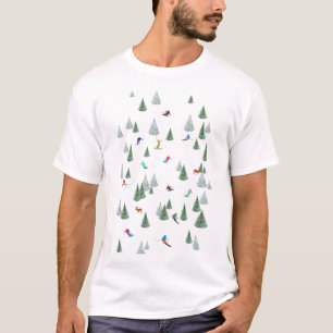 Skiers Downhill Skiing Illustration T-Shirt