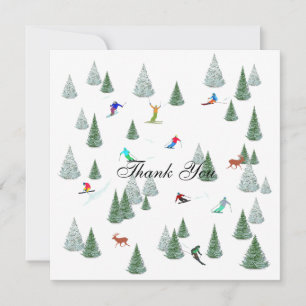 Skiers Downhill Skiing Illustration Thank You Card