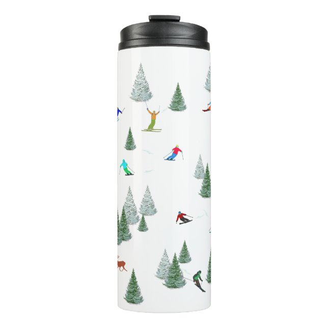 Skiers Downhill Skiing Illustration  Thermal Tumbler (Front)