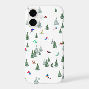 Skiers Downhill Skiing Illustration White iPhone 17 Case