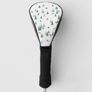 Skiers Downhill Skiing Illustration White Golf Head Cover