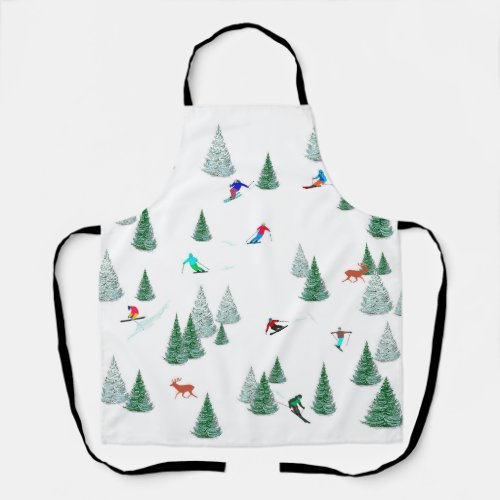 Skiers Downhill Skiing Winter Races Illustration   Apron