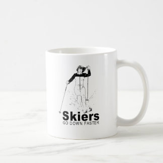 skiers go down faster coffee mug