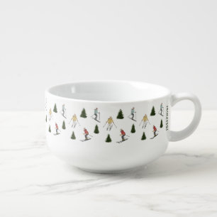 Skiers In Watercolor Cute Winter Pattern With Name Soup Mug