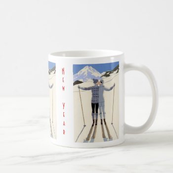 Skiers Kiss - Happy New Year Coffee Mug by justbecauseiloveyou at Zazzle
