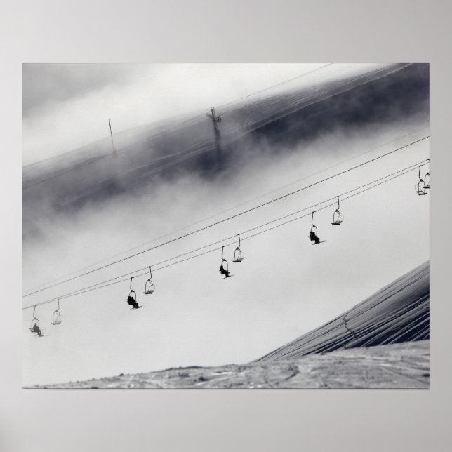 Skiers on a chair lift poster (Front)