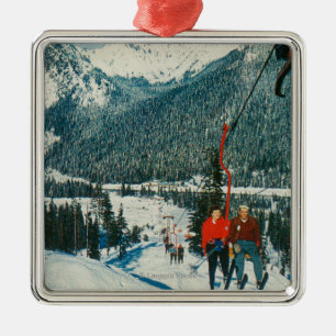 Skiers on the ChairliftSnoqualmie Pass, WA Metal Ornament