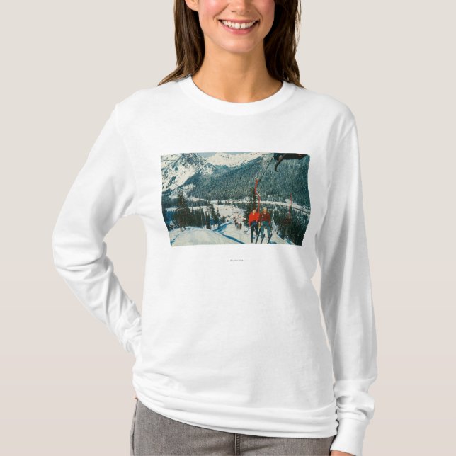 Skiers on the ChairliftSnoqualmie Pass, WA T-Shirt (Front)