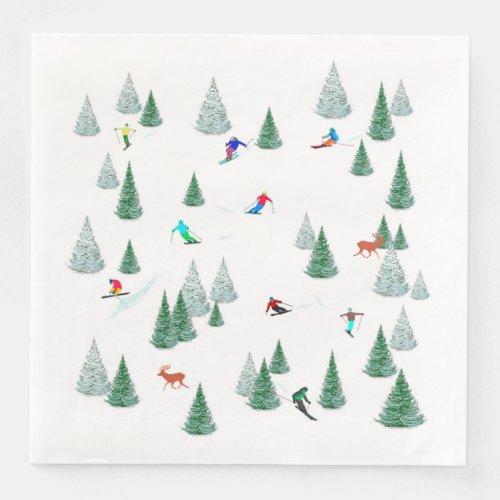 Skiers skiing down snow_covered mountain slope paper dinner napkins