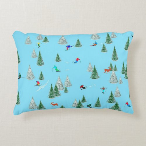 Skiers Skiing Down Snow Covered Slopes   Accent Pillow