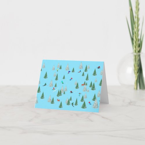 Skiers Skiing Down Snow Covered Slopes   Card