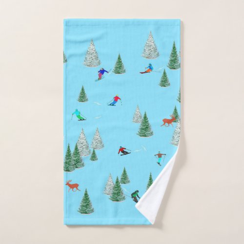 Skiers Skiing Down Snow Covered Slopes  Hand Towel