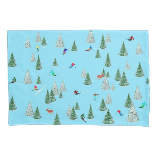 Skiers Skiing Down Snow Covered Slopes   Pillow Case