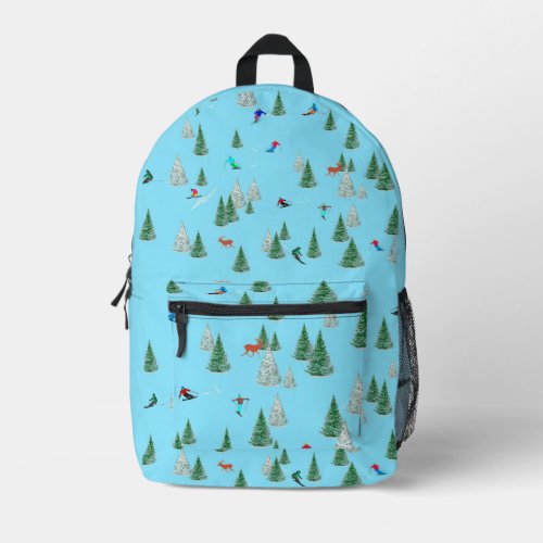 Skiers Skiing Down Snow Covered Slopes  Printed Backpack