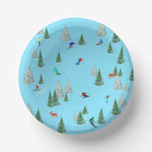 Skiers Skiing Down Snow Covered Slopes Ski Party   Paper Bowls