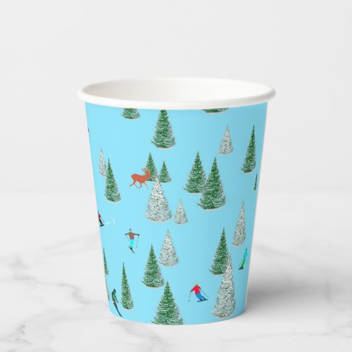 Skiers Skiing Down Snow Covered Slopes Ski Party   Paper Cups