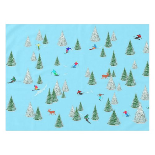 Skiers Skiing Down Snow Covered Slopes  Tablecloth