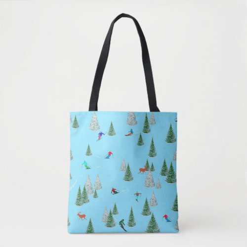 Skiers Skiing Down Snow Covered Slopes  Tote Bag
