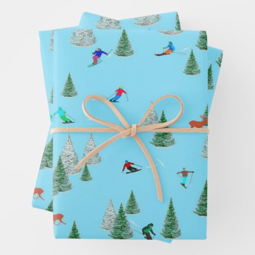 Skiers Skiing Down Snow Covered Slopes   Wrapping Paper Sheets