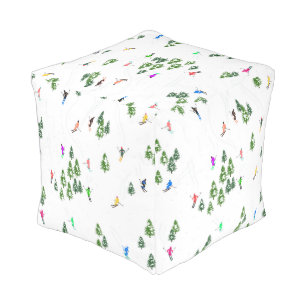 Skiers Skiing Illustration Ski Winter Slope Pouf