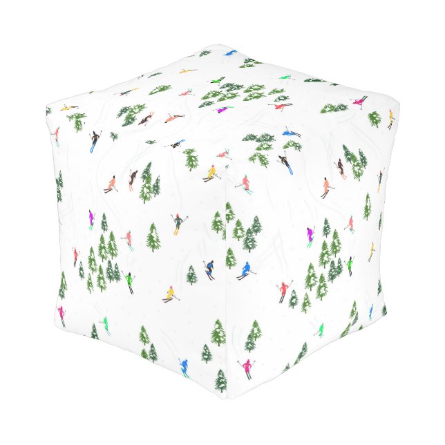 Skiers Skiing Illustration Ski Winter Slope  Pouf (Angled Back)