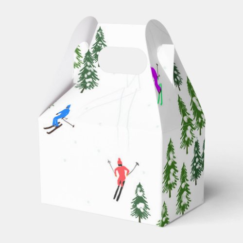 Skiers Skiing Illustration Ski Xmas Christmas  Favor Boxes