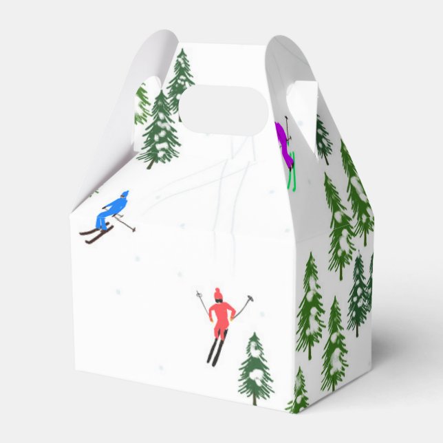 Skiers Skiing Illustration Ski Xmas Christmas  Favor Boxes (Back Side)