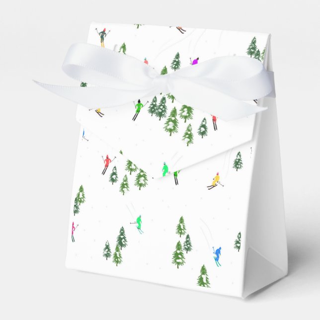 Skiers Skiing Illustration Ski Xmas Christmas   Favor Boxes (Front Side)