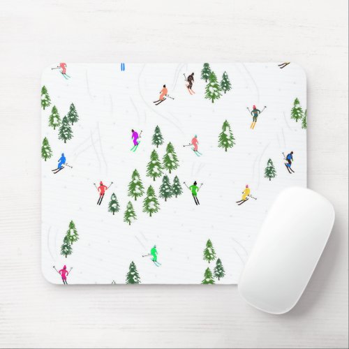 Skiers Skiing Illustration Ski Xmas Christmas  Mouse Pad