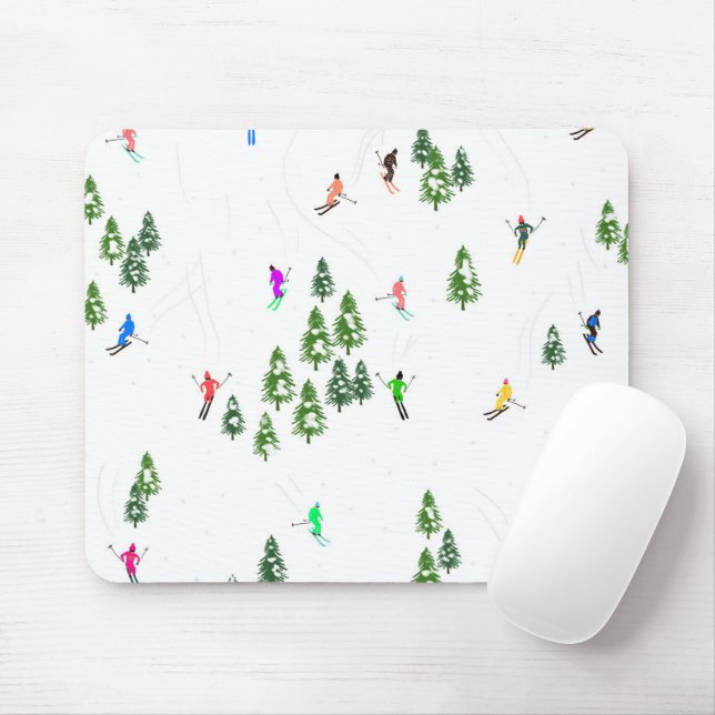 Skiers Skiing Illustration Ski Xmas Christmas  Mouse Pad (With Mouse)