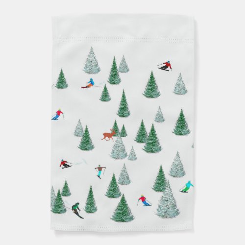Skiers Skiing Winter Sports Vacation   Garden Flag