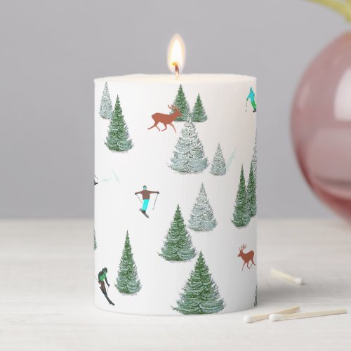 Skiers Skiing Winter Sports Vacation    Pillar Candle