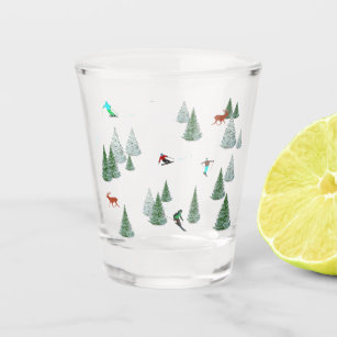 Skiers Skiing Winter Sports Vacation  Shot Glass