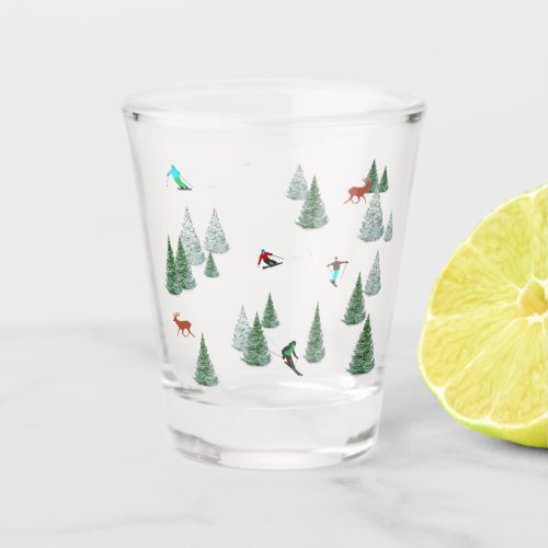 Skiers Skiing Winter Sports Vacation  Shot Glass