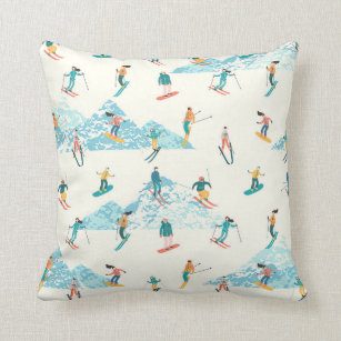 Skiers Vintage Skier Funny Winter Sport Mom Dad Throw Pillow