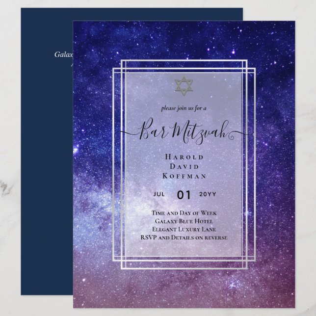 Skies Above BAR MITZVAH Galaxy Blue Gold Elegant (Front/Back)