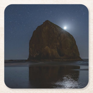 Skies Above Haystack Rock   Cannon Beach, Oregon Square Paper Coaster