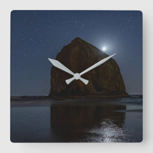 Skies Above Haystack Rock Cannon Beach, Oregon Square Wall Clock