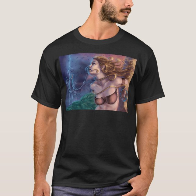 Skies Of Fire - Warrior Woman With Dragon T-Shirt (Front)