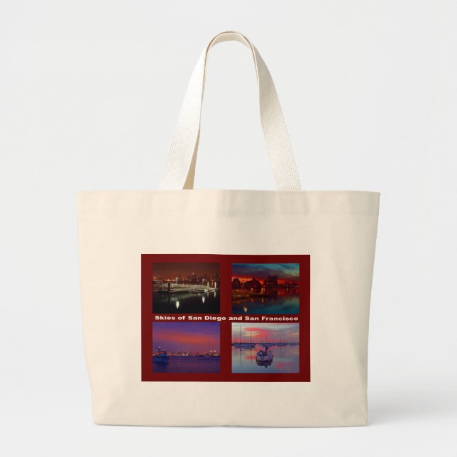 Skies of San Diego and San Francisco Large Tote Bag (Front)