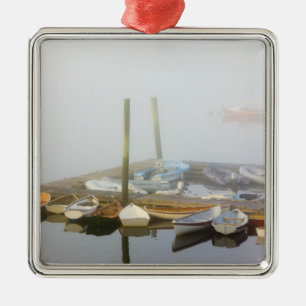 Skiffs and morning fog in Southwest Harbor, Metal Ornament