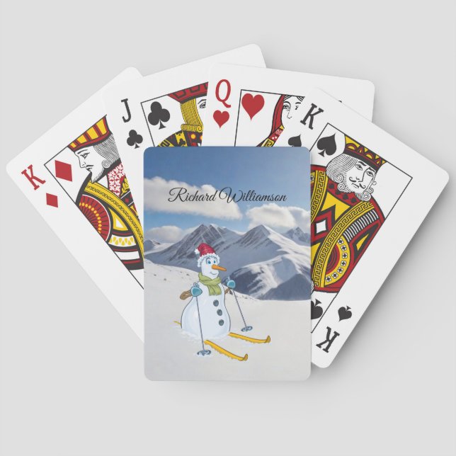 Skiing - a Snowman Skier on ski slope Personalize Poker Cards (Back)
